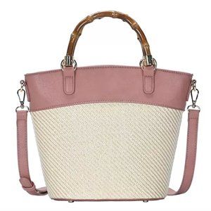 Miztique Vegan Leather Two Tone Straw Crossbody Bag NWT